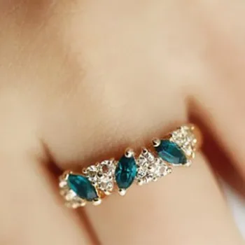 Mados mielas Austrian crystal žiedą, saldus putojantis žiedas moterų aukso spalva Žalia Žiedas Elegantiškas Papuošalai Pagaminti Žiedai Moters, merginos