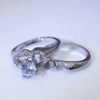 Mados Moterų Crystal White Wedding Ring Set Prabanga 925 Sterlingas Sidabro Širdies Žada Vestuvinis Nuotakos Vestuvių Žiedai Moterims