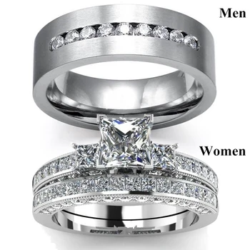 Mados Mėgėjams Žiedai - Moterims, Baltos Spalvos Kristalų, Cirkonio Žiedai Nustatyti Vestuvinis Žiedas Vyrams Cirkonis Nerūdijančio Plieno Žiedas Meilės Dovana