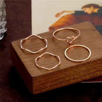 Mados Rose Gold Širdies Banga Žiedų Rinkinys Moterims Minimalistinė Geometrinių Metalo Piršto Žiedą, Madinga, Šaliai, Papuošalai 2021 Naujas