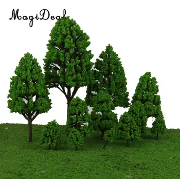 MagiDeal 12Pcs Tuopos Plastikiniai Medžiai Modelio Šviesiai žali Lapai Geležinkelio Geležinkelio Scenos Dekoracijos Kraštovaizdžio Parko Gatvių Išdėstymas