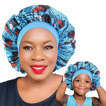 Mamytė ir Man Satino variklio Dangčio Afrikos Modelius Spausdinti Nakties Miego Bžūp Kūdikio Plaukų Priežiūros Headwrap Moterų Headwrap Mada, Plaukų Aksesuarai