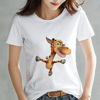 Marškinėliai Moterims kawaii žirafa spausdinti balta Vasaros marškinėlius Mados Hipster Harajuku Plonas skirsnio mielas marškinėliai moteriška Viršūnes drabužiai