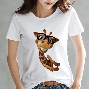Marškinėliai Moterims kawaii žirafa spausdinti balta Vasaros marškinėlius Mados Hipster Harajuku Plonas skirsnio mielas marškinėliai moteriška Viršūnes drabužiai