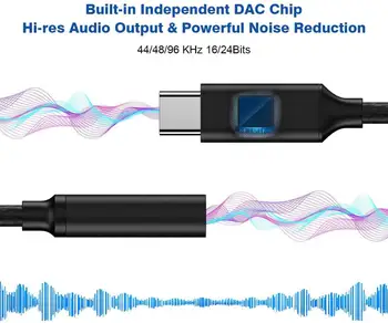 MAXCURY USB Tipo C Iki 3.5 Jack Audio Adapterio Kabeliu Su Hi-Fi 