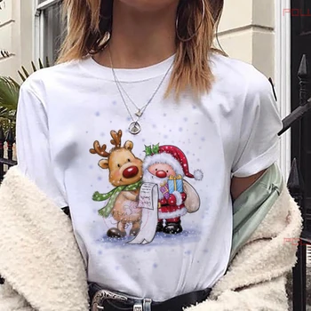 Maycaur Naujas Mielas Elnias Marškinėliai Harajuku Moterų Mados Kalėdų Atspausdintas Trumpas Rankovės marškinėliai Balti, Tinkamas Visais metų laikais Tshirts