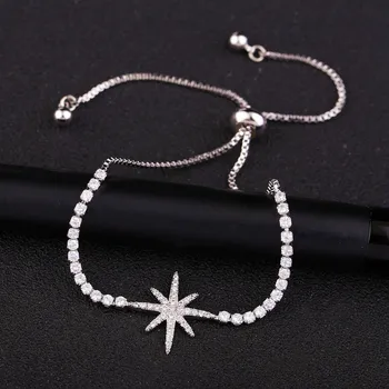 Maža madinga Kubinis Cirkonis Crystal Star Teniso Apyrankę Paprastas Elegantiškas Reguliuojamas Apyrankės Moterims, Papuošalai 2020 m.