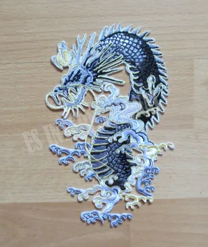 Mažesnių vienas Kinijos drakonas etninės stiliaus didelis Siuvinėjimo Lopai Striukė Atgal Vest Motociklų Klubas Dviratininkas 11*18,5 cm