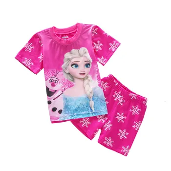 Mažmeninės! Vaikų pižama Rinkiniai Vasaros Kūdikių Mergaičių naktiniai marškiniai, pižamos Sniego Karalienė animacinių filmų Vaikams sleepwear trumpas rankovės marškinėliai+šortai tinka