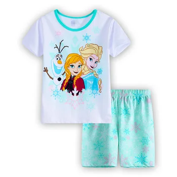 Mažmeninės! Vaikų pižama Rinkiniai Vasaros Kūdikių Mergaičių naktiniai marškiniai, pižamos Sniego Karalienė animacinių filmų Vaikams sleepwear trumpas rankovės marškinėliai+šortai tinka