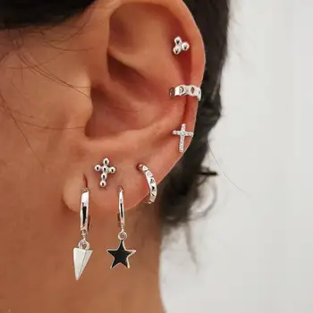 Mažos sidabro spalvos Hoopas Auskarai dovanos moterims ratlankiai star auskarai cirkonis hoopas auskarai ratas auskarai