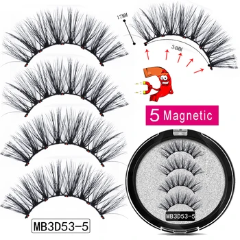MB Nauji Ilgi 5 Magnetinio Blakstienos akių kontūro Nustatyti 3D Mink Blakstienų Storio Faux Cils Magnetique Natūralūs Klijai Nemokamai Magnetas False lashes