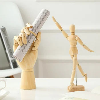 Mediniai Manikin Medienos Lėlės Bendras Rankas, Šlifuota Lėlės Modelis Menininko Tapybos, Piešimo Eskizas Manekenas Namuose Figūrėlės Miniatiūros Dekoras