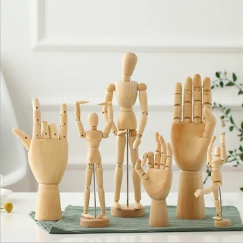 Mediniai Manikin Medienos Lėlės Bendras Rankas, Šlifuota Lėlės Modelis Menininko Tapybos, Piešimo Eskizas Manekenas Namuose Figūrėlės Miniatiūros Dekoras