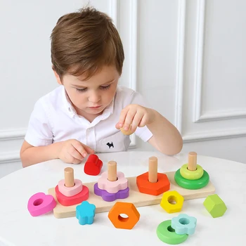 Mediniai Montessori Žaislas Blokai Ankstyvasis Ugdymas Švietimo Žaislai, Spalvos, Formos Rungtynės Vaikams, Dėlionės, Žaislų, Vaikų, Berniukų, Mergaičių