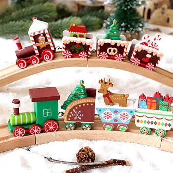 Medinių Kalėdų Traukinys Ornamentu Kalėdinė Dekoracija Namuose Santa Lėlės Dovana Žaislai Amatų Lentelė Navidad Deco Kalėdos 2021 Naujųjų Metų