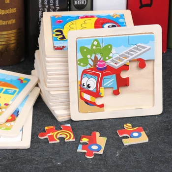 Medinės 3D Puzzle Dėlionės Tangram Vaikams, Kūdikių Animacinių filmų Gyvūnų/Eismo Galvosūkiai Intelekto Vaikams Žaislas, Mokymosi Žaislai