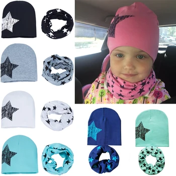 Medvilnės Žvaigždžių Skrybėlę Atspausdintas 2 Vnt Kepurės+Šalikas Deformuoti Kūdikių Bamblys Vaikų Berniukų Mergaičių