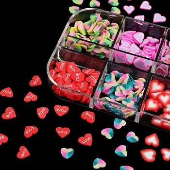 Meilė Širdies 3D Mielas Blizgučiai Nagų Dizaino Valentino Dieną Manikiūro Polimero Molis Dribsnių Gabalas Nagų Dailės Papuošalai Dervos Įdarais