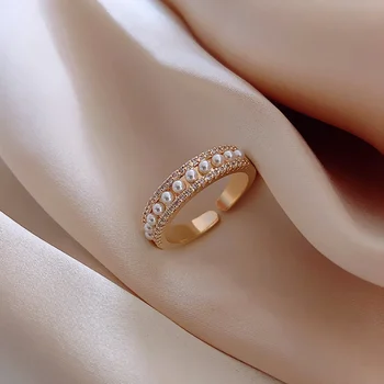 MENGJIQIAO 2020 Naujas Subtilus Cirkonis Elegantiškas Pearl Atidaryti Aukščio, Žiedai, Moterų, Studentų, Mikro Nutiesti Femme Piršto Žiedas Papuošalai