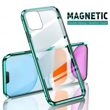 Metalo Adsorbcijos Magnetinio Atveju iPhone12 11 Pro XS Max Dvipusis Stiklo Magneto Dangtelis, Skirtas 