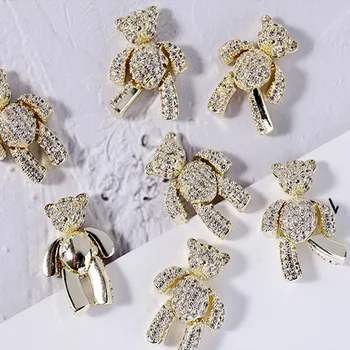 Metalo cirkonis 3D nagai deimantinis meškiukas kristalų nagų dekoracija 