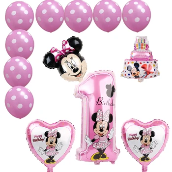 Mickey minnie folija balionai 1-ojo gimtadienio dekoracijos vaikams ballon skaičius 1 globos dot latekso Vaikų žaislas baby shower mergina