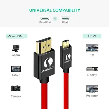 Micro HDMI į HDMI Kabelis 1M 2m 3m 5m 3D 4K Male-Male High Premium Auksu HDMI Adapteris Tablet HDTV vaizdo Kameros VNT