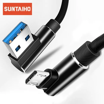Micro USB Kabelis 3A Greitas Įkroviklis USB Laidas Suntaiho 90 laipsnių alkūnė Nailono Tinklelio Duomenų Kabelis Samsung/Sony/Xiaomi 