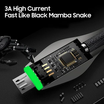 Micro USB Kabelis 3A LED Greito Įkrovimo 