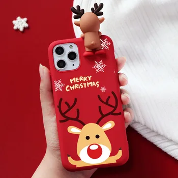 Mielas 3D Lėlės Animacinių filmų Kalėdų Senio Elnių Minkštas Telefono dėklas Skirtas iPhone 12 Mini Pro 11 MAX XS XR 8 7 6 6S Plius 5 SE2 Padengti Dovana