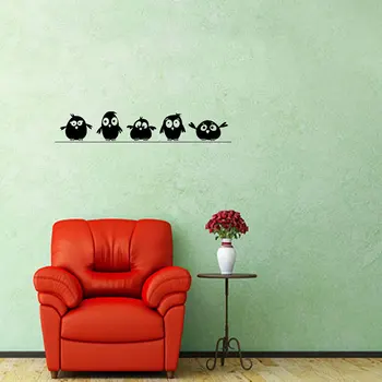 Mielas 5 maži Paukščiai ant Vielinių Sienų Lipdukai Durų Lipdukai, Vaikų Kambarys Kambarį Meno Lipdukai Animacinių filmų Gyvūnų Vandeniui Vinilo