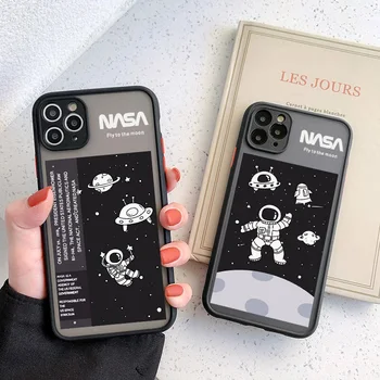 Mielas Astronautas Telefono dėklas Skirtas iPhone 12 Pro 11 Pro Max 7 8 Plus XS Max X 12 Mini XR SE 2020 Aišku, vaizdo Kameros Apsaugos Galinį Dangtelį