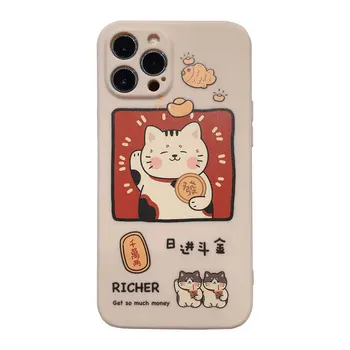 Mielas Japonų Animacinių filmų Pasisekė Katė Telefono dėklas Skirtas iPhone 12 11 Pro Max Xr X Xs Max 7 8 Pulse SE 2020 Atvejais Minkštas Silikoninis Dangtelis