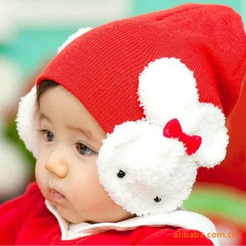 Mielas Žiemos Kūdikių Skrybėlę Bendras Triušis Nėrimo Megztos Kepurės Kūdikiams Berniukams, Mergaitėms su Gobtuvu Earflap Vaikai Vaikai Šilčiau