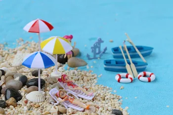 Mini Dirbtinio skėtį nuo saulės Paplūdimio Kėdės ant Stendo Micro Pasakų Sodas Miniatiūriniai Lėlių Namai 