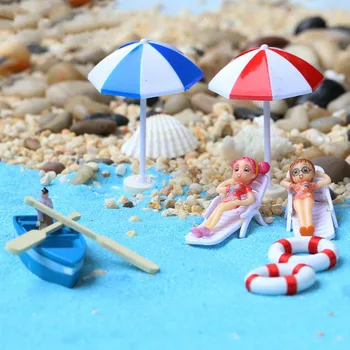 Mini Dirbtinio skėtį nuo saulės Paplūdimio Kėdės ant Stendo Micro Pasakų Sodas Miniatiūriniai Lėlių Namai 