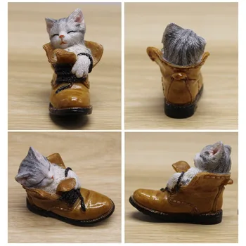 Mini Kūrybinės Cat Batai Dervos Statula Micro Dekoro Stalo, Lauko, Sodo Gyvūnų Skulptūros Dekoro Ornamentą Dropshipping