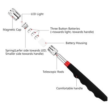 Mini LED Magnetas Teleskopinis Magnetinis Pasiimti Žibintuvėlį, Fakelą Lempos Įlaipinami Atsuktuvas Veržlių Ir Varžtų Rankiniai Įrankiai