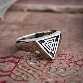 Minimalizmas Valknut Trikampio Simbolis Nerūdijančio Plieno Signet Žiedas Šiaurės Runos Apsaugos Amuletas Žiedai Viking Papuošalai