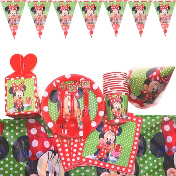 Minnie Mouse Šalies Dekoracija Mergina baby shower Gimtadienio Dekoracijos Vaikams Dovanų Vienkartiniai Indai, Nustato Šalies Prekių