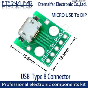 MK5P MICRO USB PANIRTI Adapteris 5pin Female Jungtis B Tipo PCB Konverteris Breadboard Mini USB-01 Jungiklis Valdybos SMT Motina Sėdynės