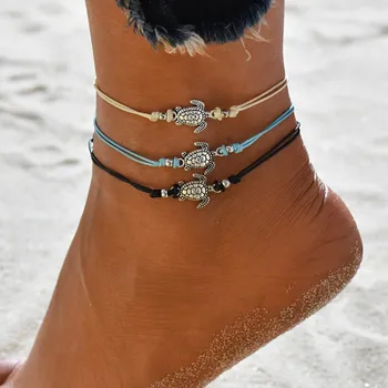 Modyle Vasaros Paplūdimys, Turtle Formos Žavesio Virvę String Anklets Moterų Kulkšnies Apyrankę Moteris Sandalai Ant Kojų Grandinės Pėdų Papuošalai