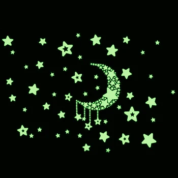 Moon Star Sienų lipdukai Švyti Tamsoje Fluorescentinė Vaikams, Cartoon Kambarys Pasakų Žvaigždėtą Bedrrom Namų Puošybai Siena Lipdukas