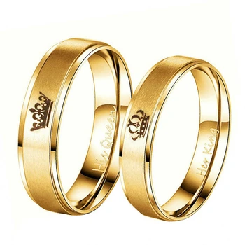 Moteris Karalienė Nerūdijančio plieno Žiedas Juodojo Aukso Spalvos Paprastos Konstrukcijos Jos Karalius Pora Žiedą Vestuvinį Žiedą, moterims Vyrams