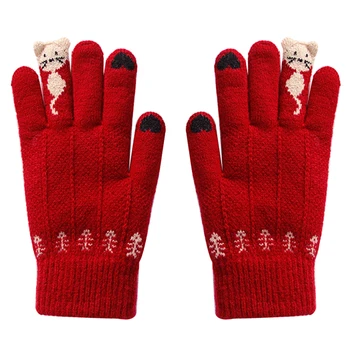 Moteris Vyras Šiltos Žiemos Megztos Pirštinės Visą Pirštą, kumštinės Pirštinės Mielas Animacinių filmų Katės Liečiamas Ekranas Unisex Pirštinės gants Handschoenen