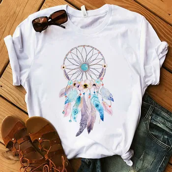 Moteriški marškinėliai Moterims Vasaros Gėlių Auskarai T-shirt Dreamcatcher T-shirt Grafikos Viršūnes moteriški Drabužiai Kawaii Trumpas Rankovės