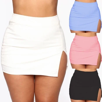 Moterys, Mini Marškinėliai Vasaros Seksualus Slim Plus Size Vientisos Spalvos Moteriška Splited Aukšto Juosmens Pieštuku Sijonas Klubas Mados