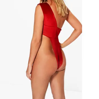 Moterys Seksualios Kalėdų Šventė Bowknot Backless Bodysuit Suede Raudonos spalvos apatinis Trikotažas S-3XL Sous Vetement Femme Apatiniai, moteriškas apatinis Trikotažas 2020 Naujas