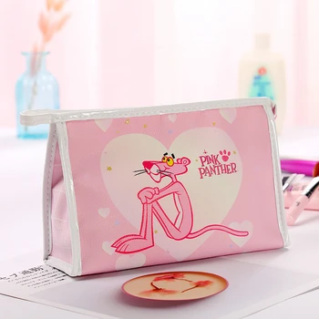 Moterų Animacinių filmų pink panther sudaro Kosmetikos Krepšys Kelionės PU Odos, tualetinių reikmenų Rinkinys Krepšys Makiažas, tualetinių reikmenų Dėklas Organizatorius Plovimo Rinkinio Dėžutė